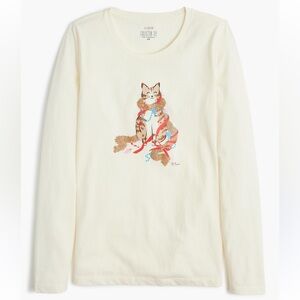 J. Crew Cream Cat Graphic Long Sleeve Tee